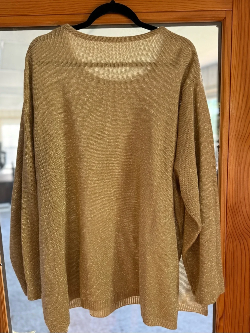 Women's Metallic Scoop Neck Sweater - Tan Gold